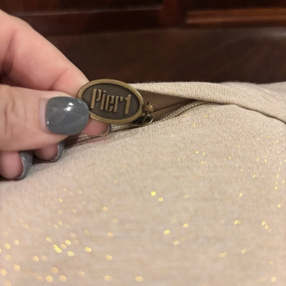 Pier 1 Beaded Pumpkin‎ Throw Pillow Ivory Gold Fall Harvest Decor 14